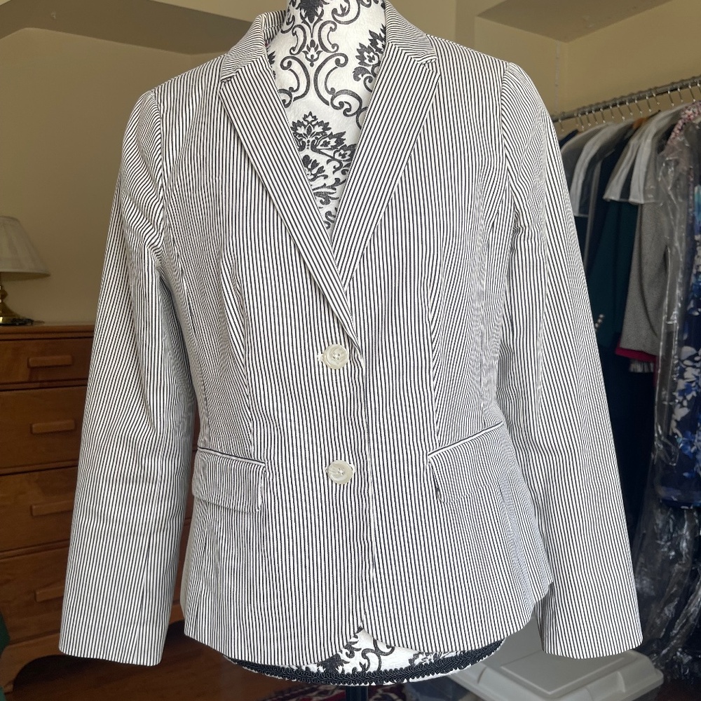 Summer Blazer in Thin Black and White Stripes